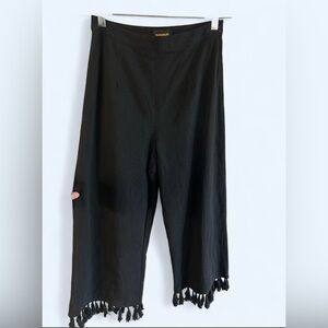 Sugarlips Black Cropped Pants – Fringe Hem Wide Leg / Culotte Style - NWT